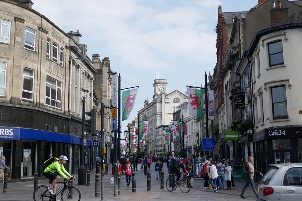 In het centrum van Cardiff